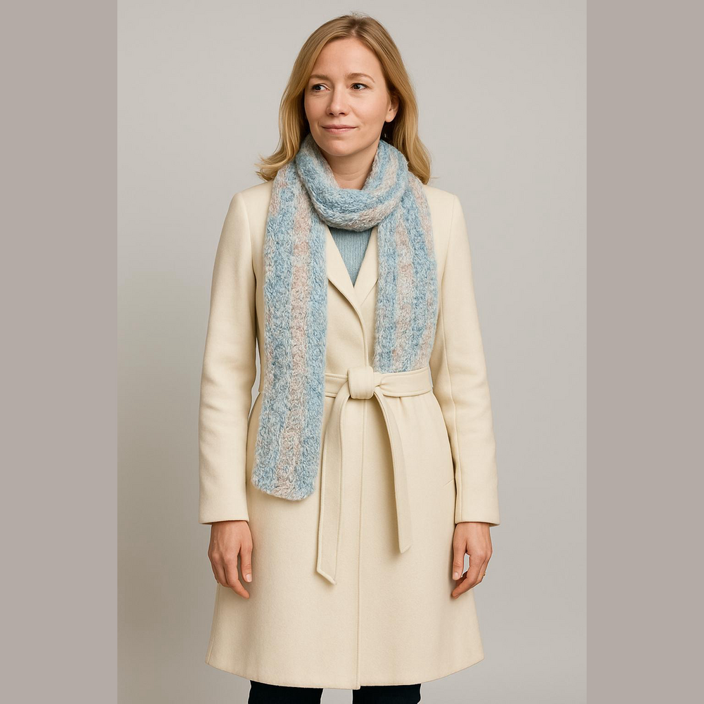 Crocheted Cream/Blue Sequin Scarf